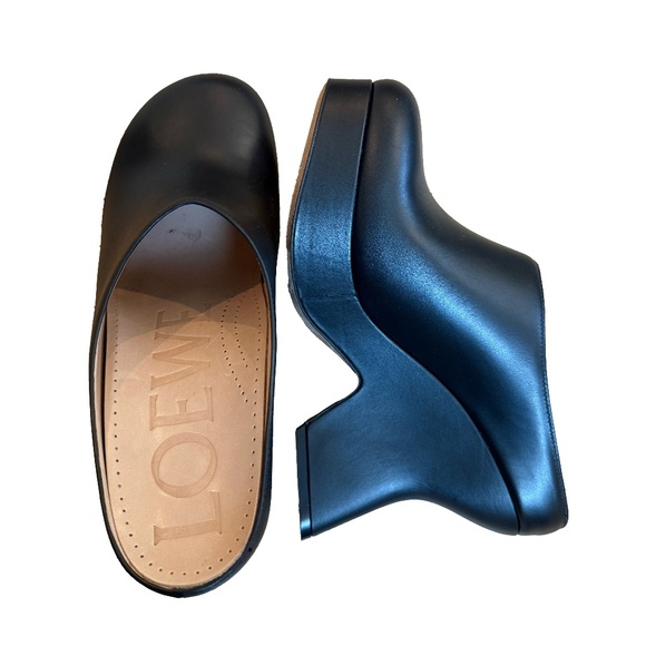 LOEWE Terra 110mm wedge mules BLACK SIZE 38 Women's - Picture 1 of 5